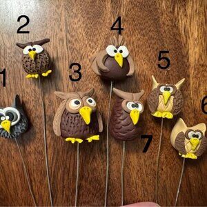 Handmade Polymer Clay Owl Plant Stakes
